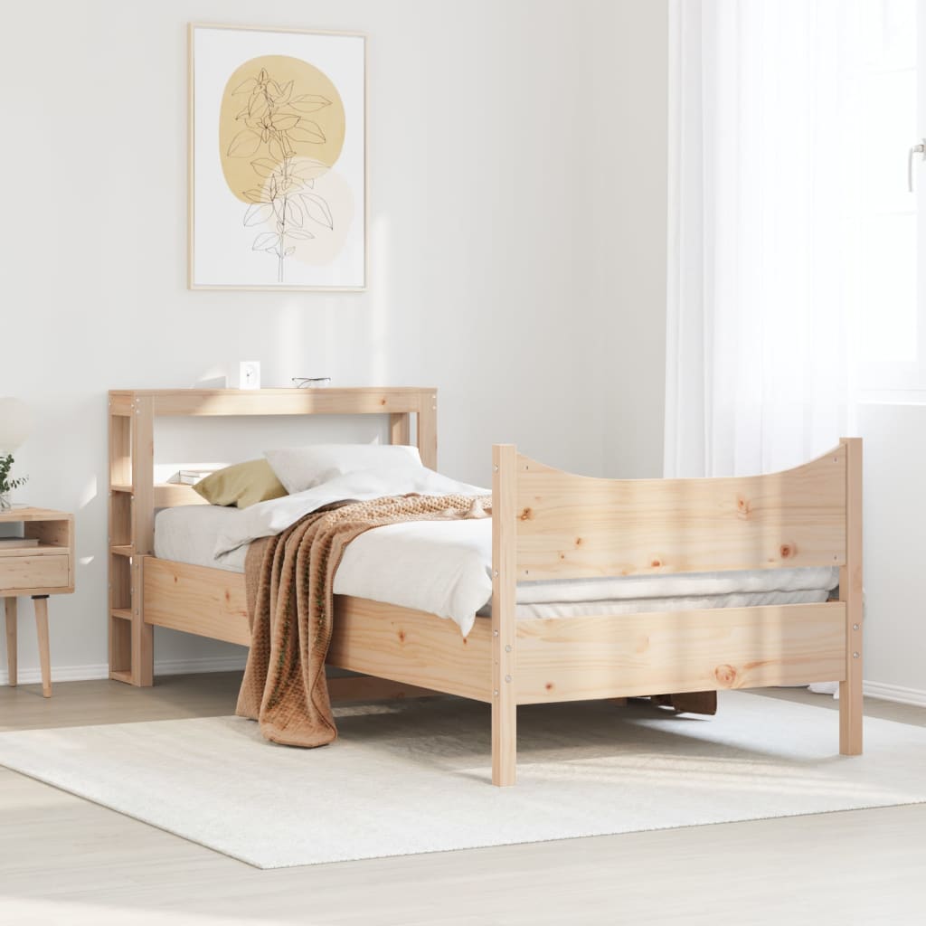 Bed Frame With Headboard 90X190 Cm Single Solid Wood Pine