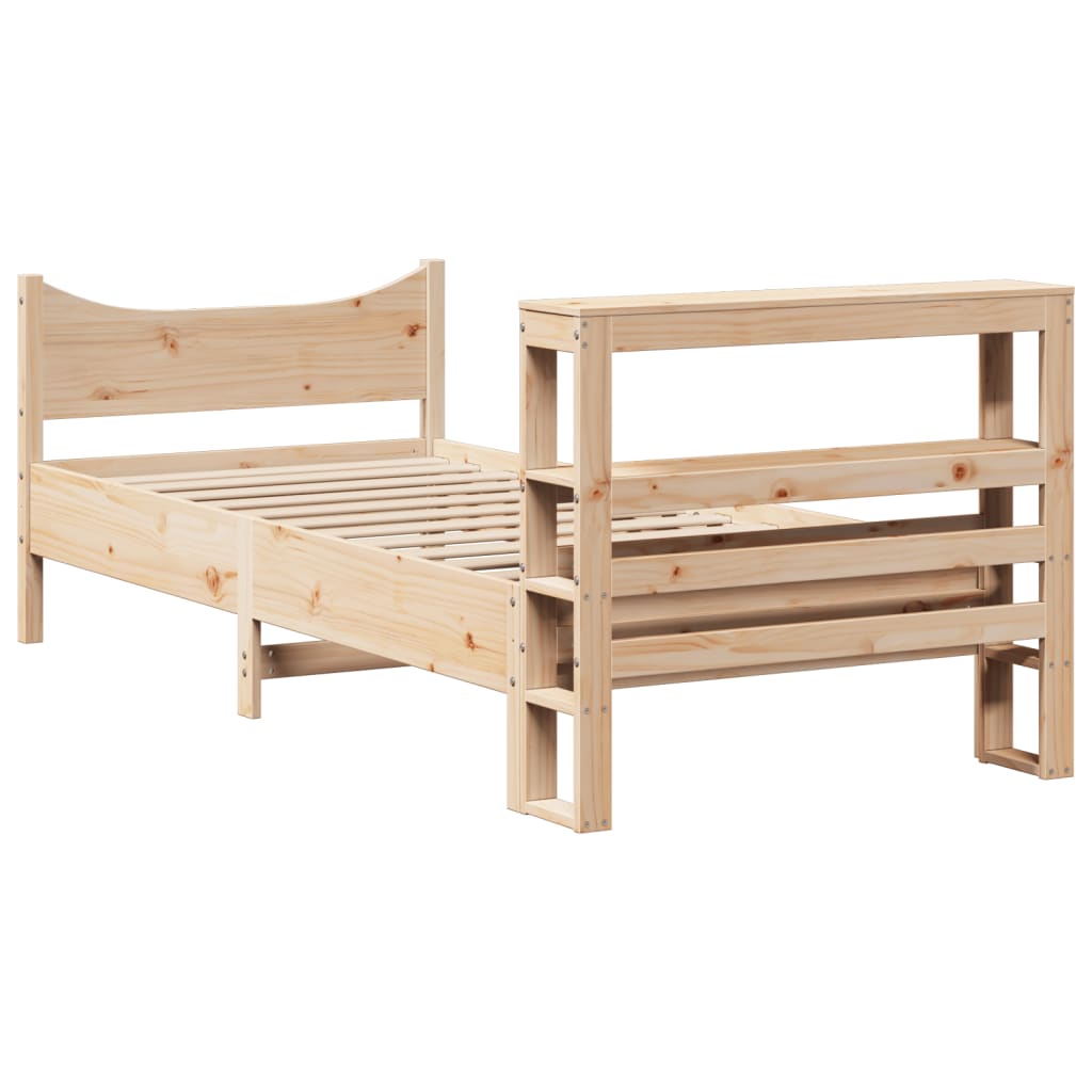 Bed Frame With Headboard 90X190 Cm Single Solid Wood Pine