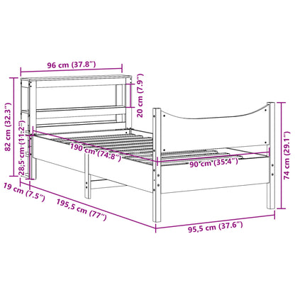 Bed Frame With Headboard 90X190 Cm Single Solid Wood Pine