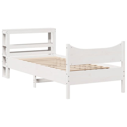 Bed Frame With Headboard White 90X190 Cm Single Solid Wood Pine