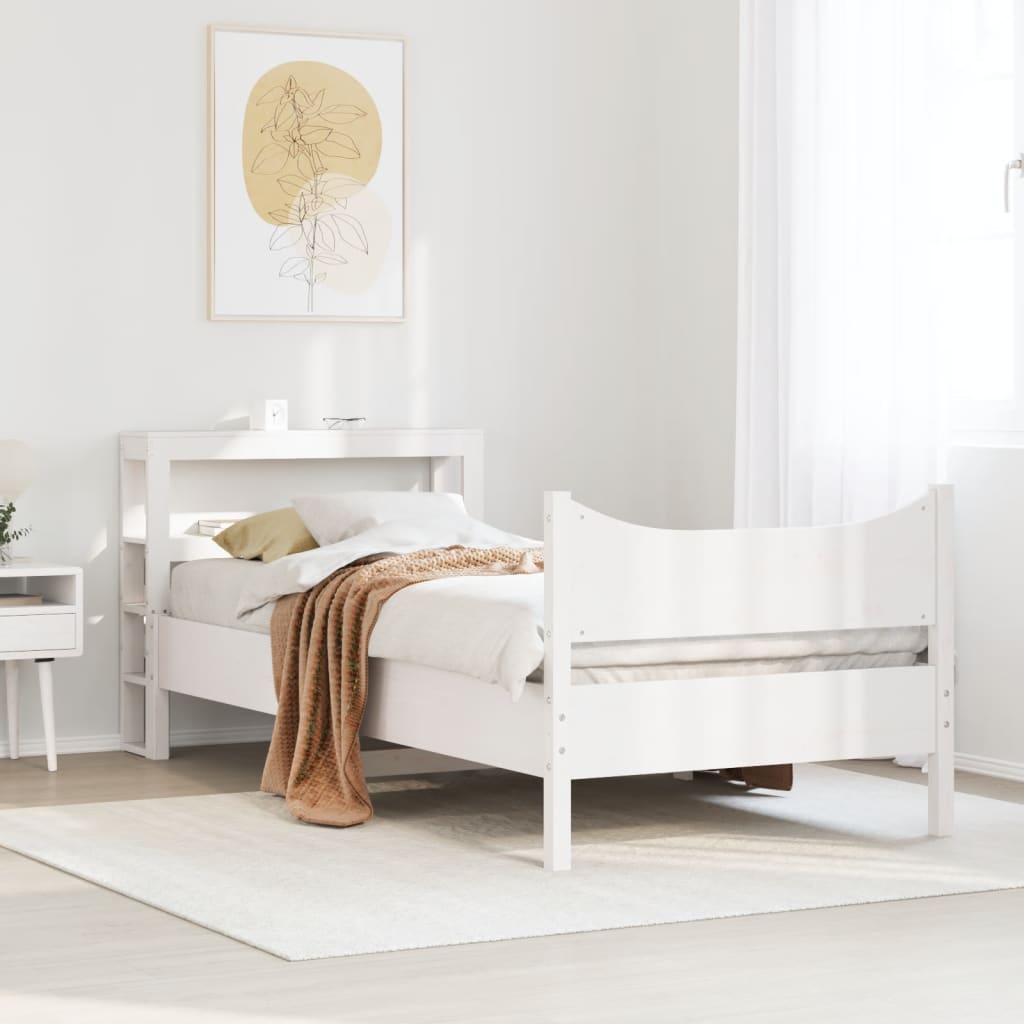 Bed Frame With Headboard White 90X190 Cm Single Solid Wood Pine