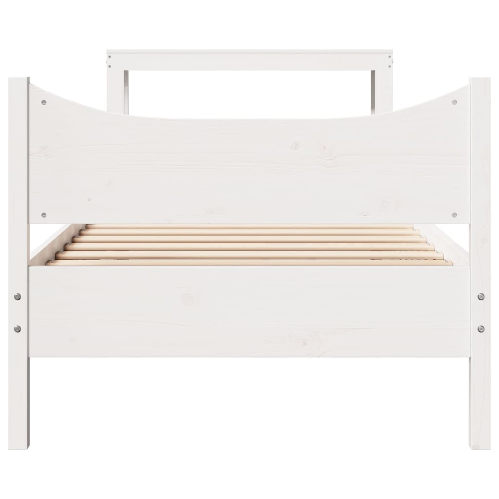 Bed Frame With Headboard White 90X190 Cm Single Solid Wood Pine