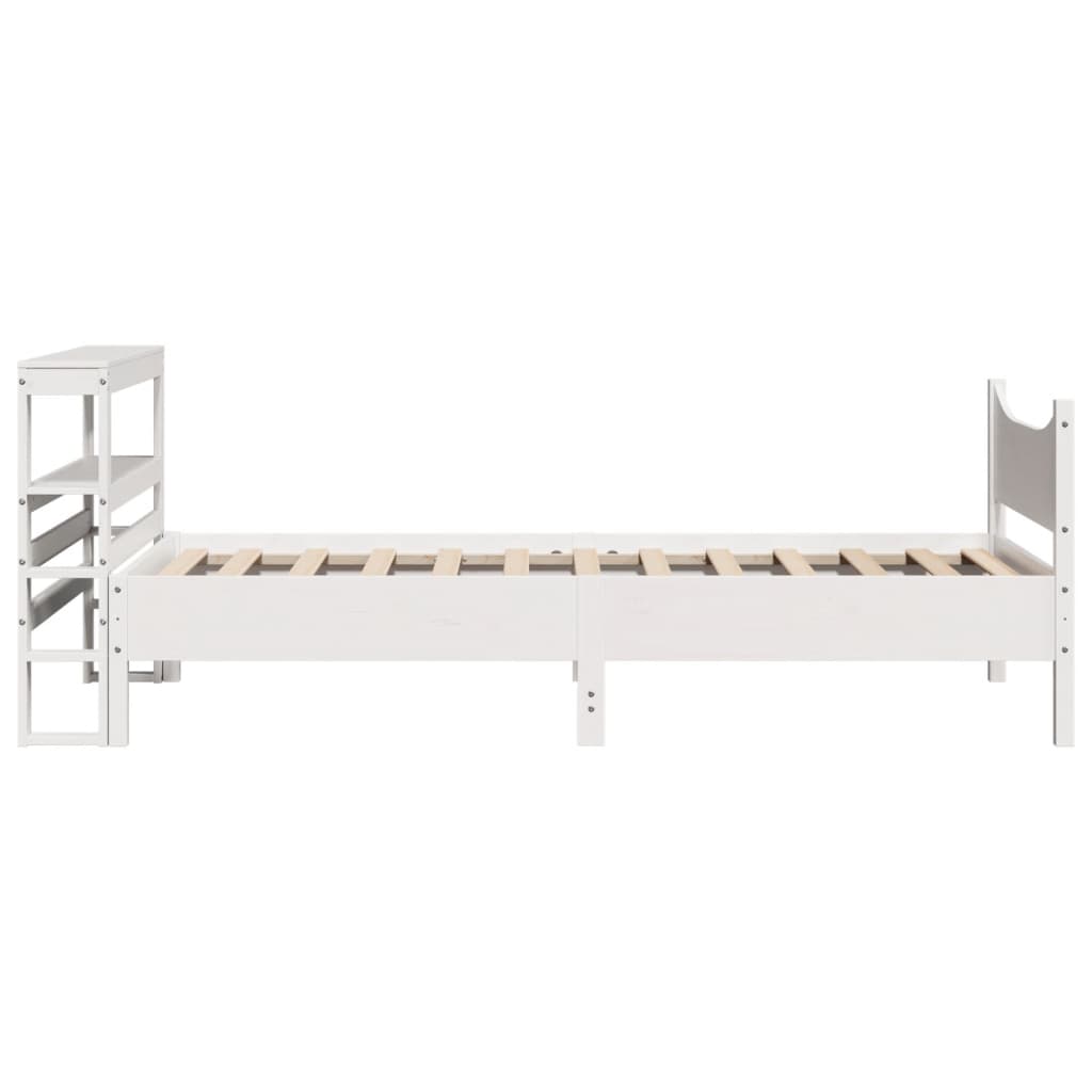 Bed Frame With Headboard White 90X190 Cm Single Solid Wood Pine