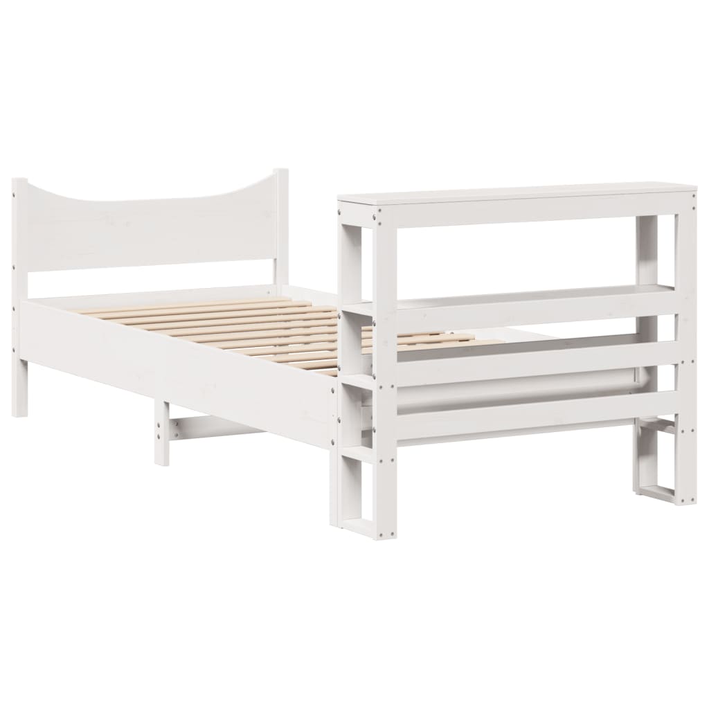 Bed Frame With Headboard White 90X190 Cm Single Solid Wood Pine