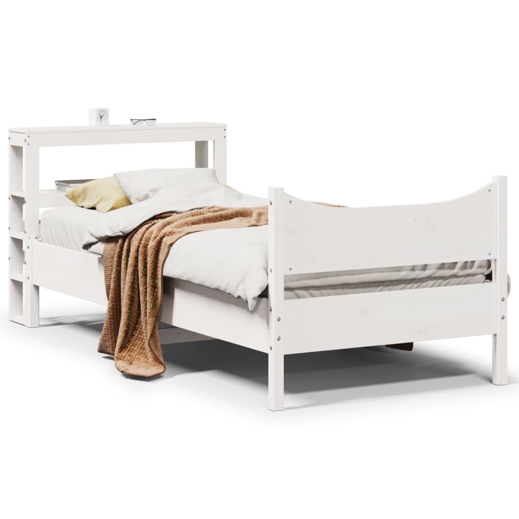 Bed Frame With Headboard White 90X190 Cm Single Solid Wood Pine