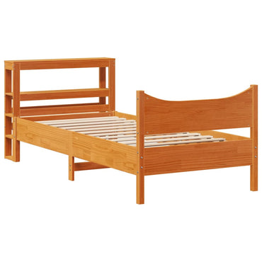 Bed Frame With Headboard Wax Brown 90X190 Cm Single Solid Wood Pine