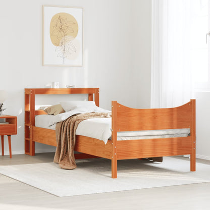 Bed Frame With Headboard Wax Brown 90X190 Cm Single Solid Wood Pine