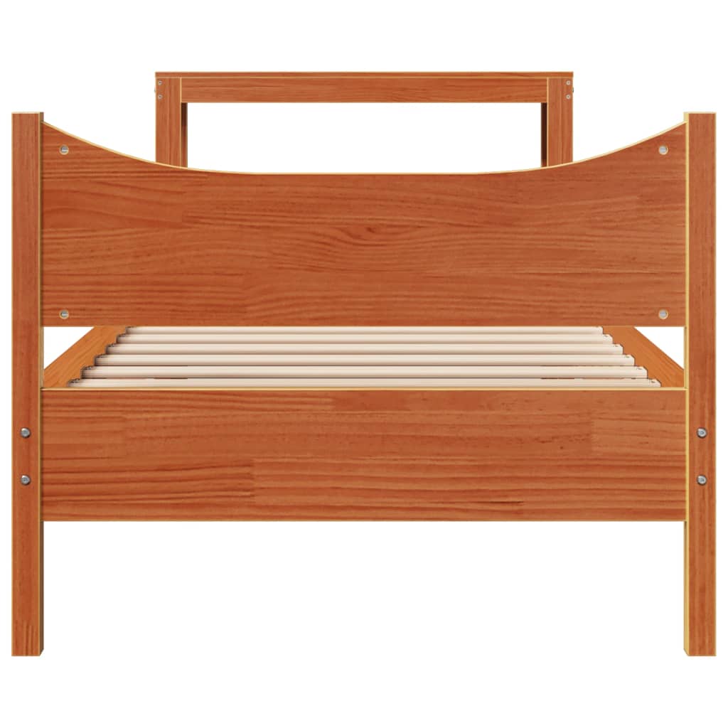 Bed Frame With Headboard Wax Brown 90X190 Cm Single Solid Wood Pine