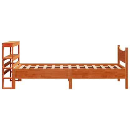 Bed Frame With Headboard Wax Brown 90X190 Cm Single Solid Wood Pine