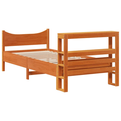 Bed Frame With Headboard Wax Brown 90X190 Cm Single Solid Wood Pine