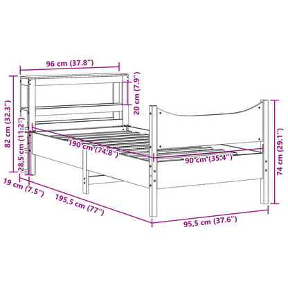 Bed Frame With Headboard Wax Brown 90X190 Cm Single Solid Wood Pine