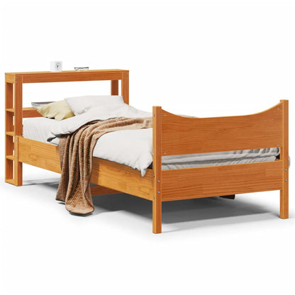 Bed Frame With Headboard Wax Brown 90X190 Cm Single Solid Wood Pine