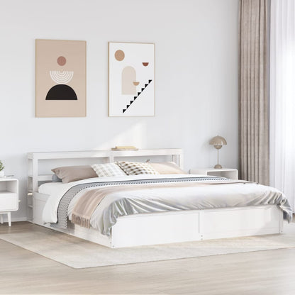 Bed Frame With Headboard White 180X200 Cm Super King Solid Wood Pine