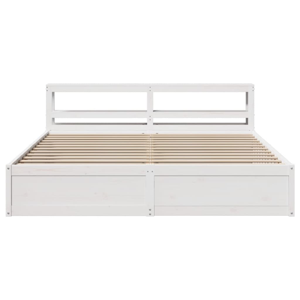 Bed Frame With Headboard White 180X200 Cm Super King Solid Wood Pine