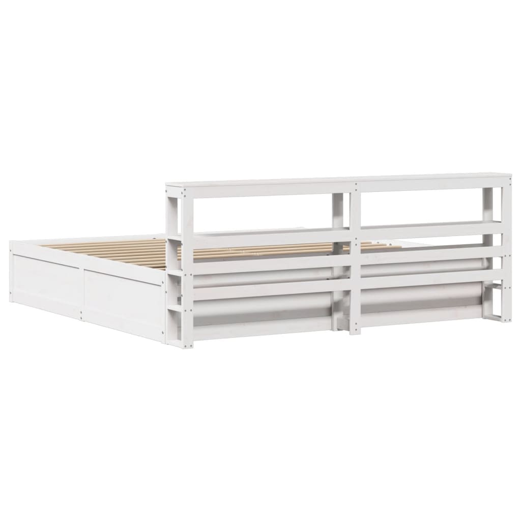 Bed Frame With Headboard White 180X200 Cm Super King Solid Wood Pine