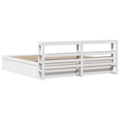 Bed Frame With Headboard White 180X200 Cm Super King Solid Wood Pine