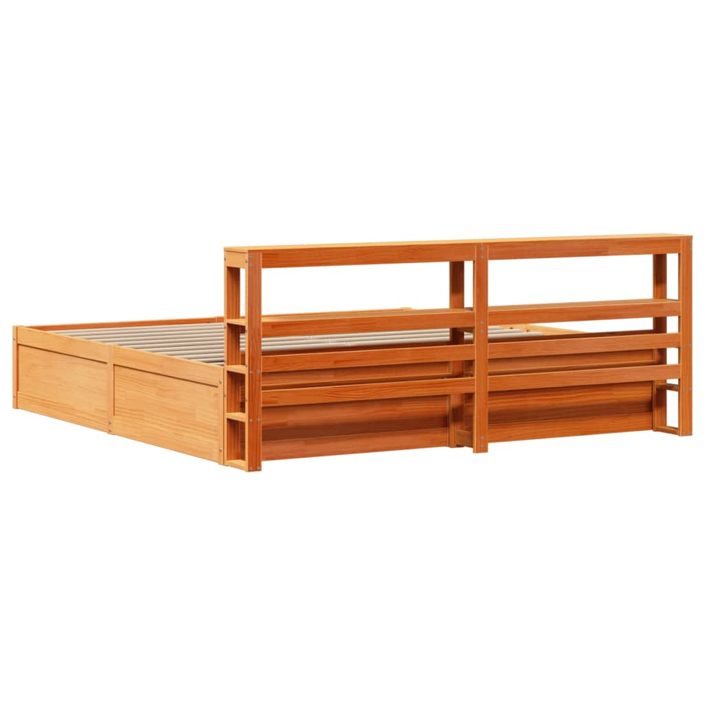 Bed Frame With Headboard Wax Brown 180X200 Cm Super King Solid Wood Pine