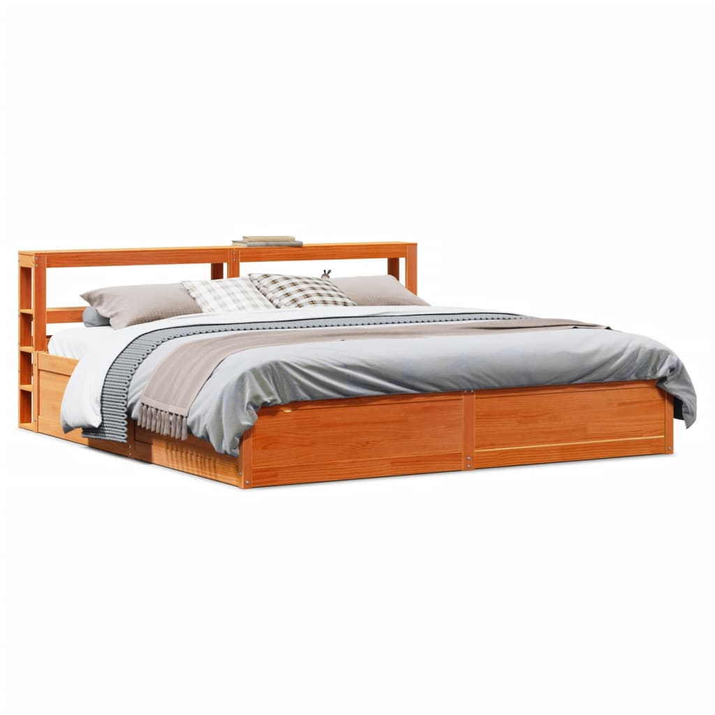 Bed Frame With Headboard Wax Brown 180X200 Cm Super King Solid Wood Pine