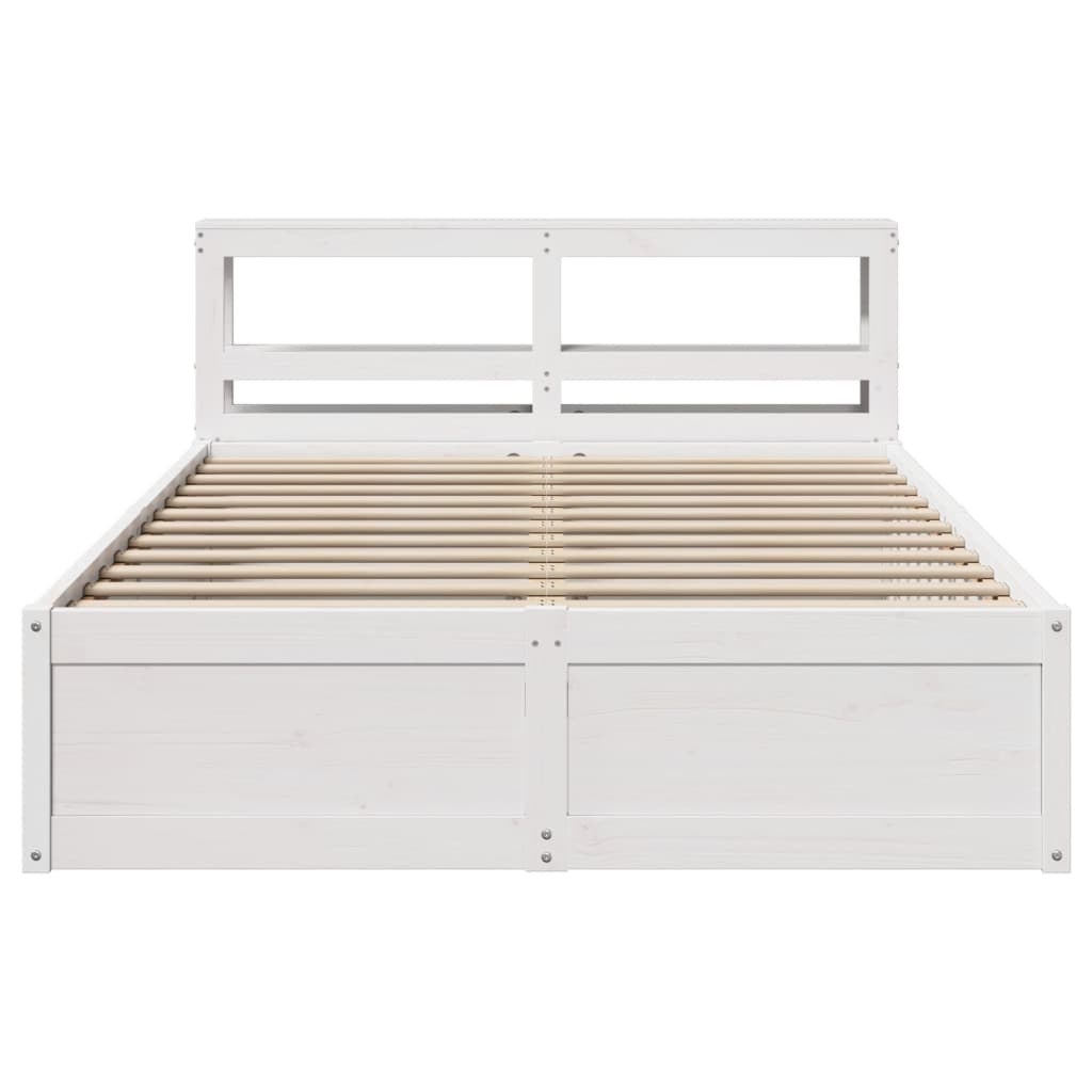 Bed Frame With Headboard White 150X200 Cm King Size Solid Wood Pine