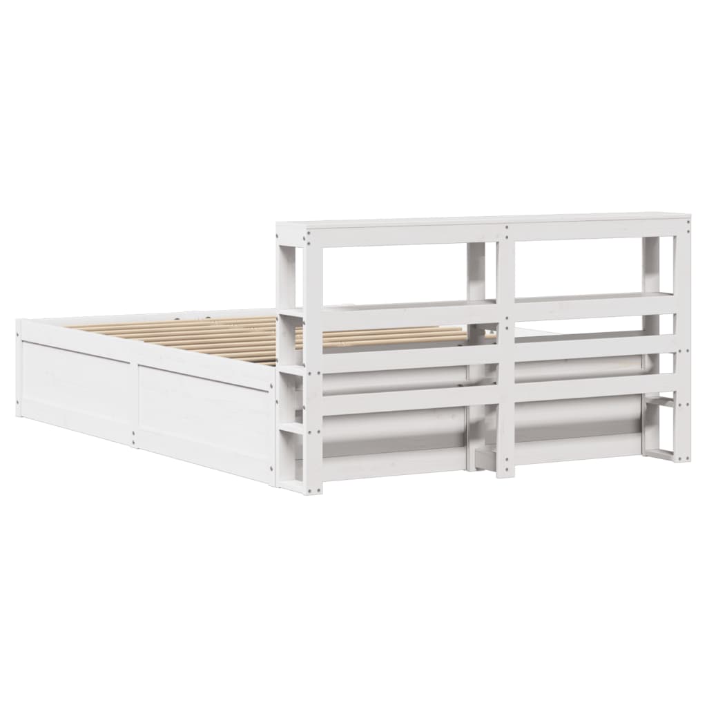 Bed Frame With Headboard White 150X200 Cm King Size Solid Wood Pine