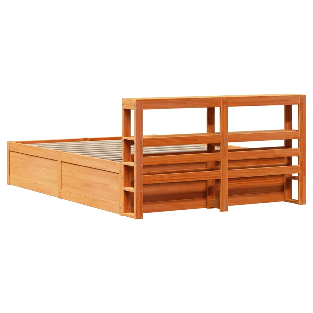 Bed Frame With Headboard Wax Brown 150X200 Cm King Size Solid Wood Pine