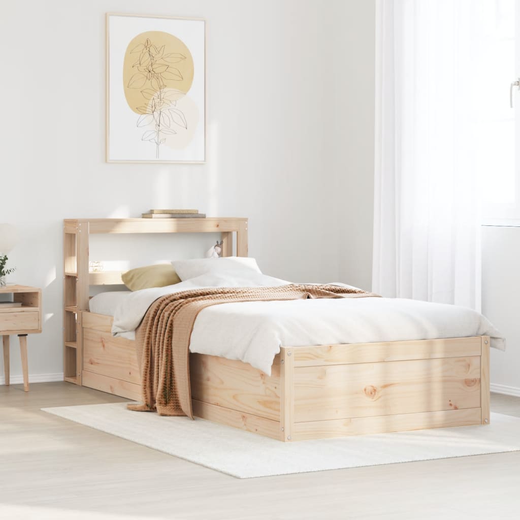 Bed Frame With Headboard 90X190 Cm Single Solid Wood Pine