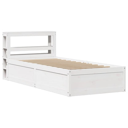 Bed Frame With Headboard White 90X190 Cm Single Solid Wood Pine