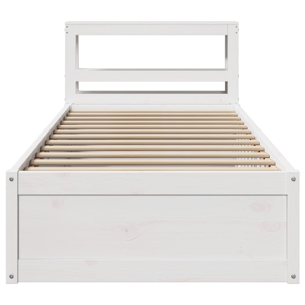 Bed Frame With Headboard White 90X190 Cm Single Solid Wood Pine