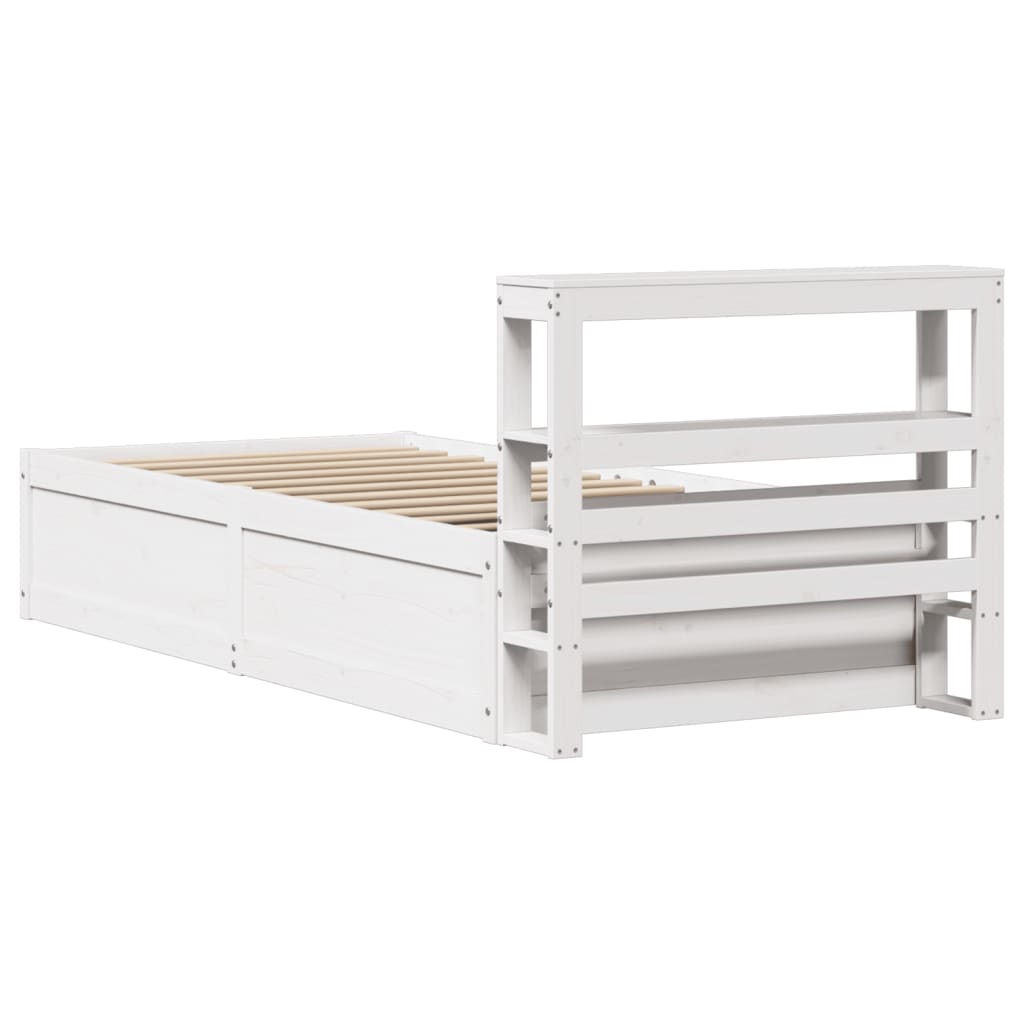 Bed Frame With Headboard White 90X190 Cm Single Solid Wood Pine