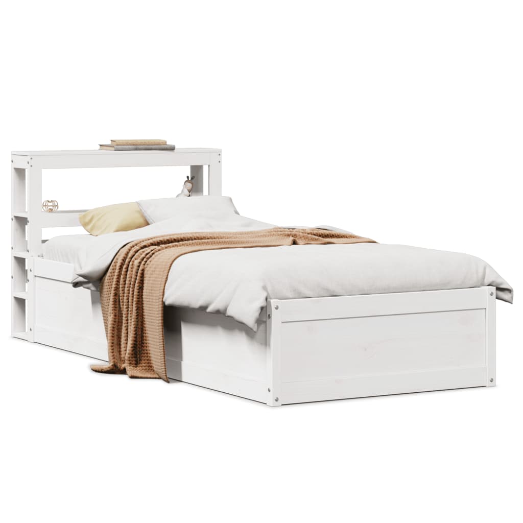 Bed Frame With Headboard White 90X190 Cm Single Solid Wood Pine