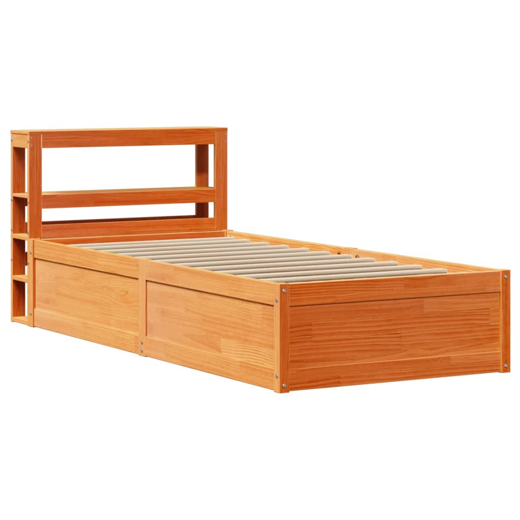 Bed Frame With Headboard Wax Brown 90X190 Cm Single Solid Wood Pine