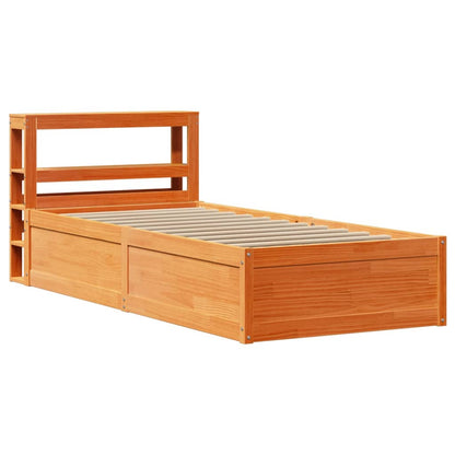 Bed Frame With Headboard Wax Brown 90X190 Cm Single Solid Wood Pine