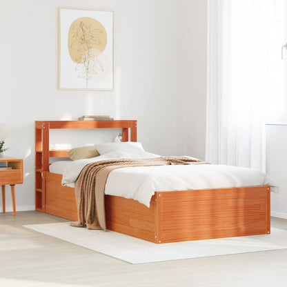 Bed Frame With Headboard Wax Brown 90X190 Cm Single Solid Wood Pine