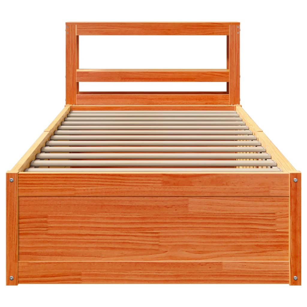 Bed Frame With Headboard Wax Brown 90X190 Cm Single Solid Wood Pine