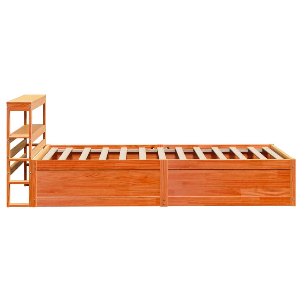 Bed Frame With Headboard Wax Brown 90X190 Cm Single Solid Wood Pine