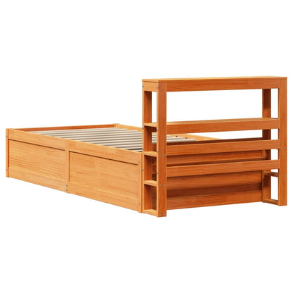 Bed Frame With Headboard Wax Brown 90X190 Cm Single Solid Wood Pine