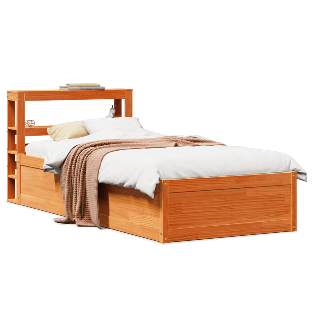 Bed Frame With Headboard Wax Brown 90X190 Cm Single Solid Wood Pine