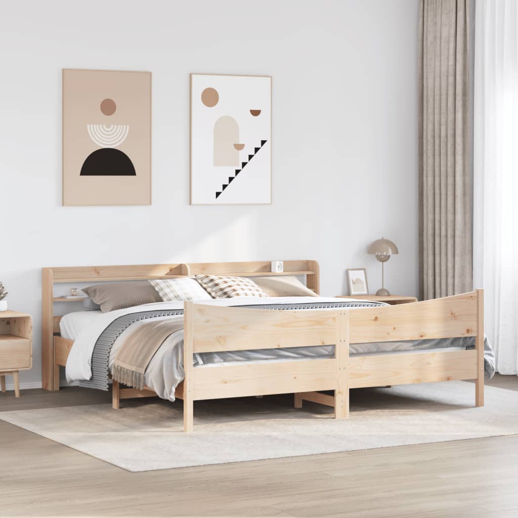 Bed Frame With Headboard 180X200 Cm Super King Solid Wood Pine