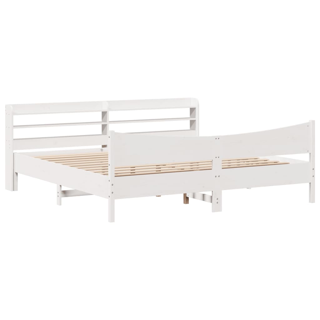 Bed Frame With Headboard White 180X200 Cm Super King Solid Wood Pine