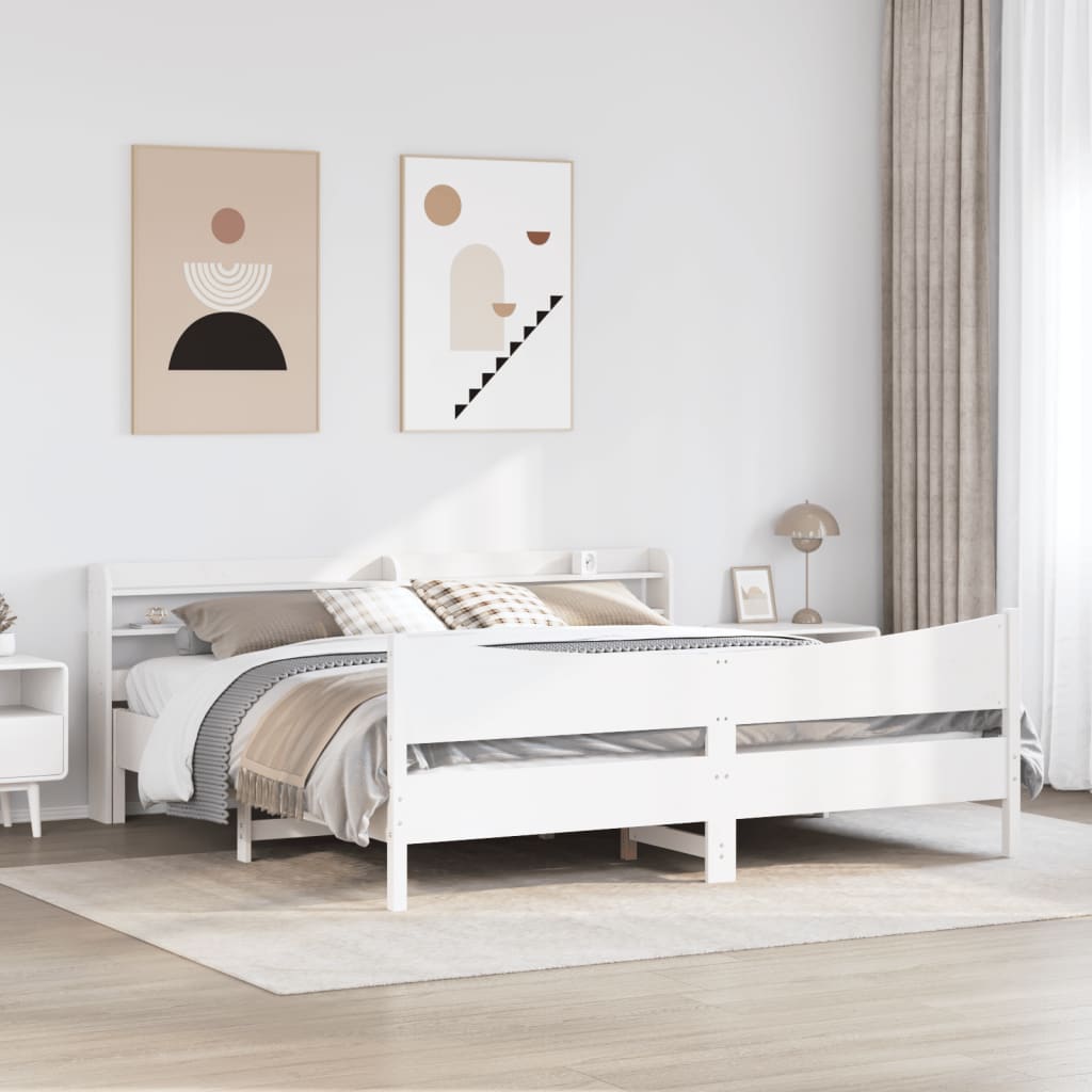 Bed Frame With Headboard White 180X200 Cm Super King Solid Wood Pine