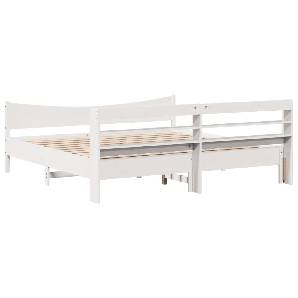 Bed Frame With Headboard White 180X200 Cm Super King Solid Wood Pine