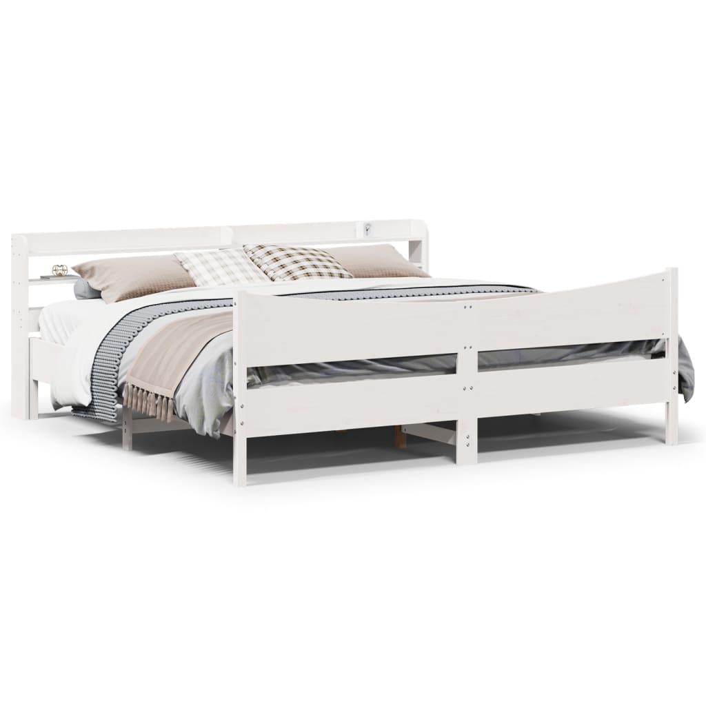 Bed Frame With Headboard White 180X200 Cm Super King Solid Wood Pine