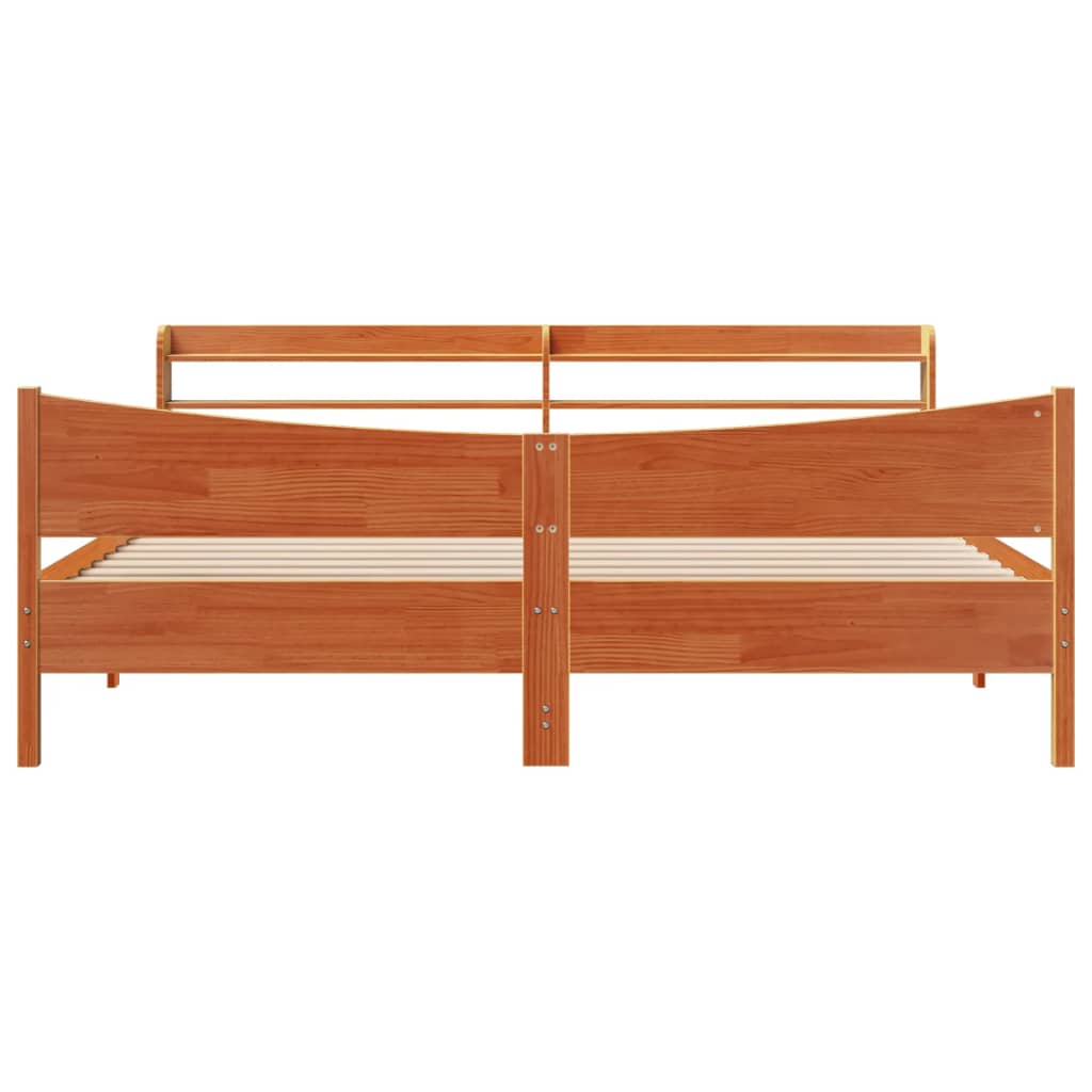 Bed Frame With Headboard Wax Brown 180X200 Cm Super King Solid Wood Pine