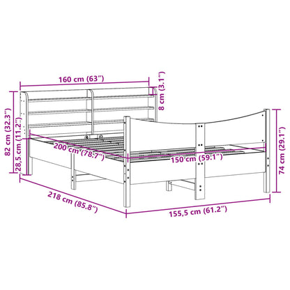 Bed Frame With Headboard 150X200 Cm King Size Solid Wood Pine