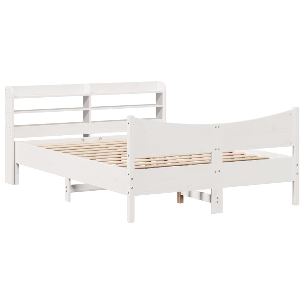 Bed Frame With Headboard White 150X200 Cm King Size Solid Wood Pine