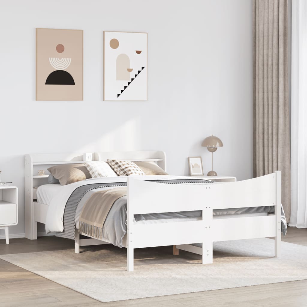 Bed Frame With Headboard White 150X200 Cm King Size Solid Wood Pine