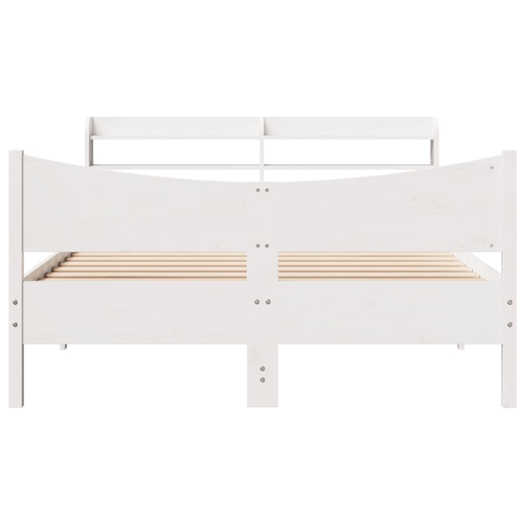 Bed Frame With Headboard White 150X200 Cm King Size Solid Wood Pine