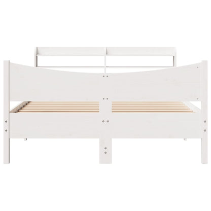 Bed Frame With Headboard White 150X200 Cm King Size Solid Wood Pine