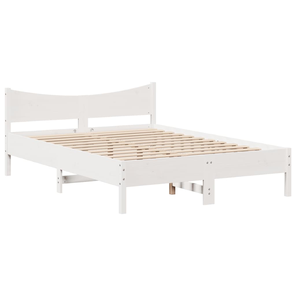 Bed Frame With Headboard White 150X200 Cm King Size Solid Wood Pine