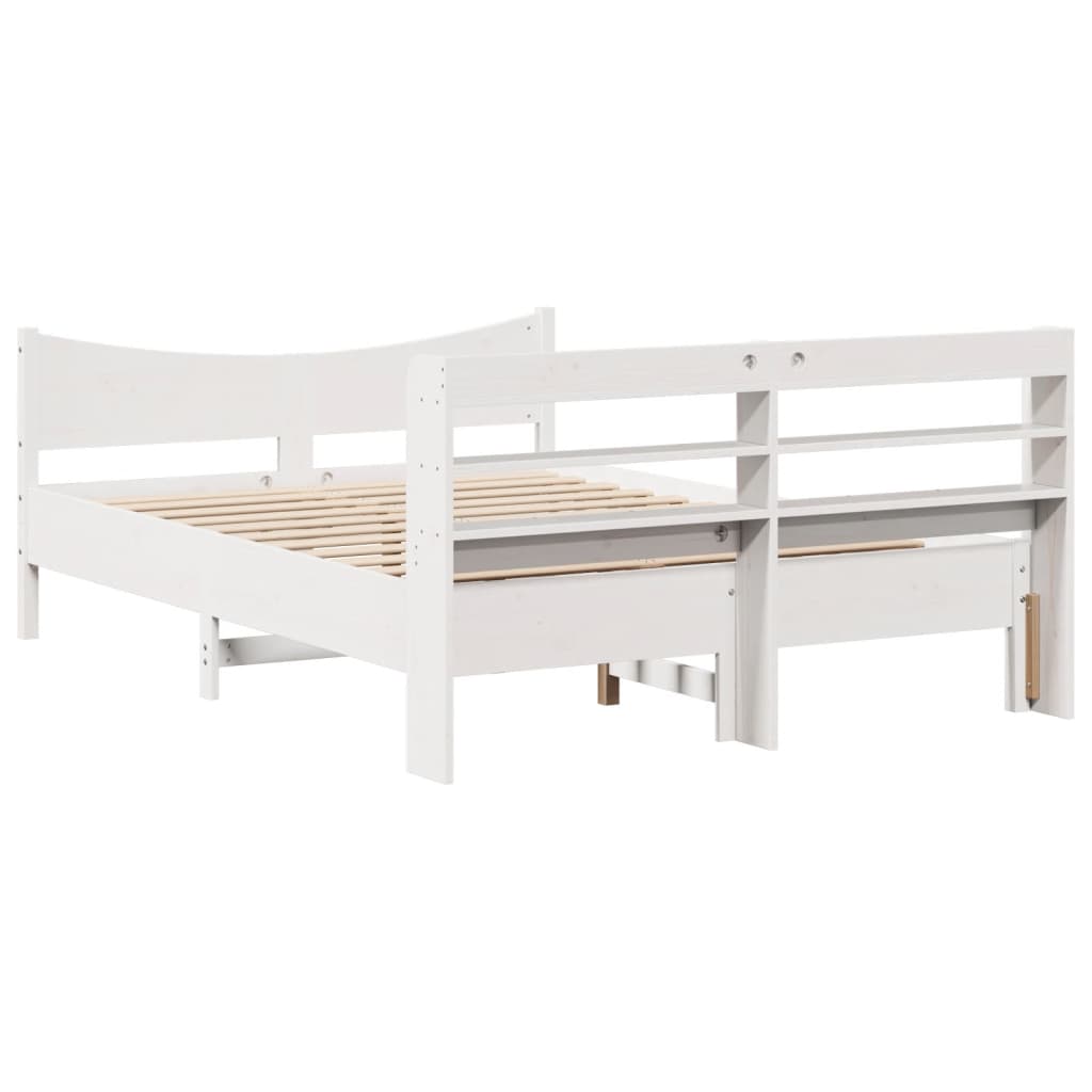 Bed Frame With Headboard White 150X200 Cm King Size Solid Wood Pine